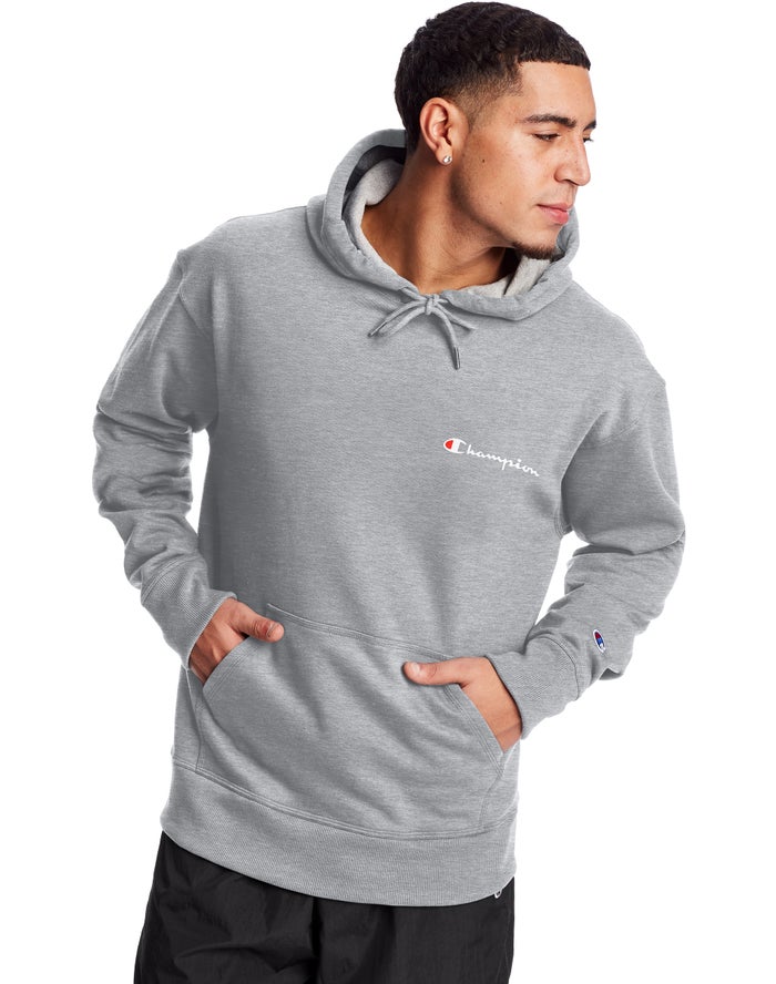 Champion Powerblend Fleece Script Logo Hoodie Heren - Grijs - Belgie 8692DSKIZ